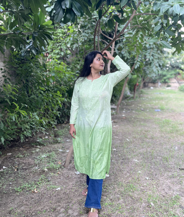 Chanderi Pista Dual Shade