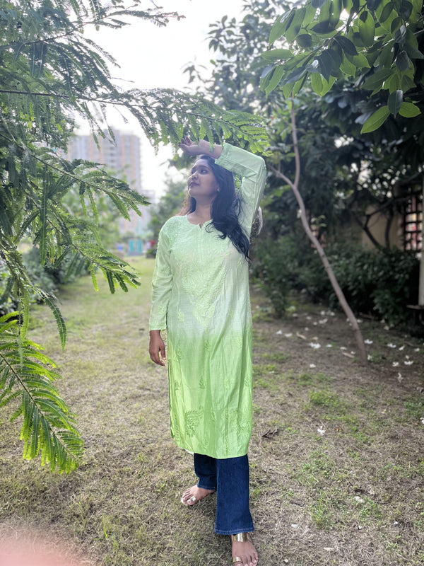 Chanderi Pista Dual Shade