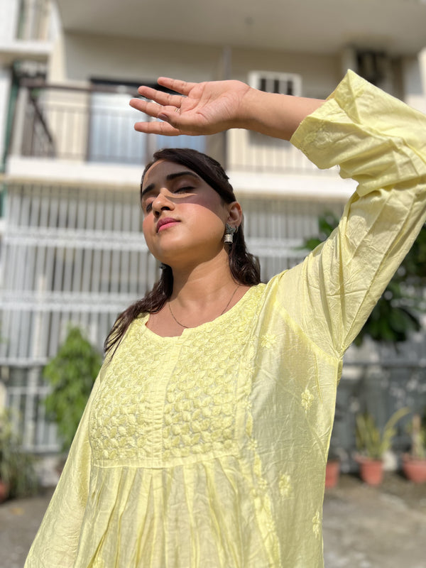 Chanderi lime Dual Shade