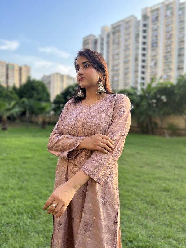 Chanderi Straight Kurti with Mukaish work