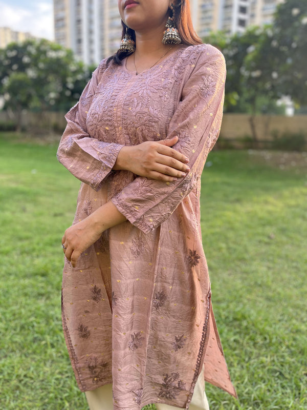 Chanderi Straight Kurti with Mukaish work