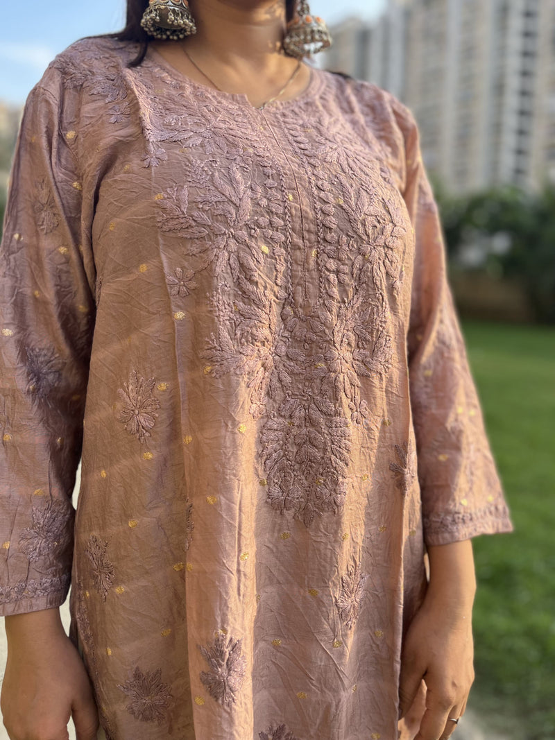 Chanderi Straight Kurti with Mukaish work