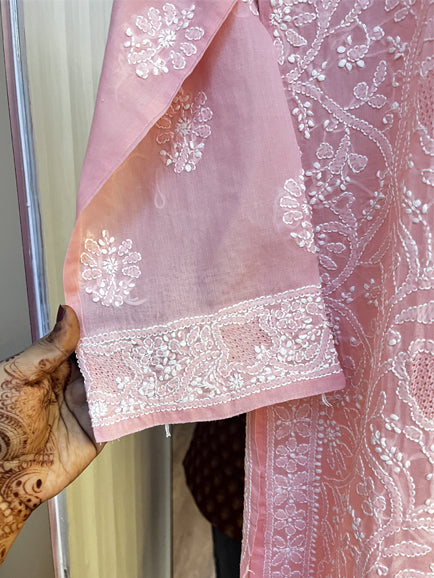 Chikankari Hand Jaal Kurti (Inner attached)