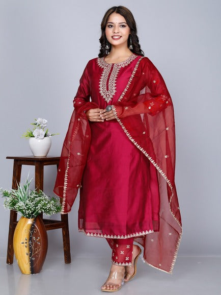 Maroon Organza Suit Set