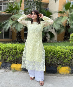 Chikankari lime Organza Kurti (Inner attached)