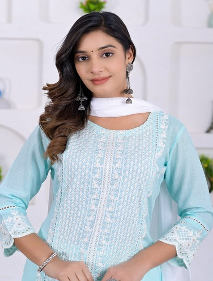 Sky Blue thread work suit set