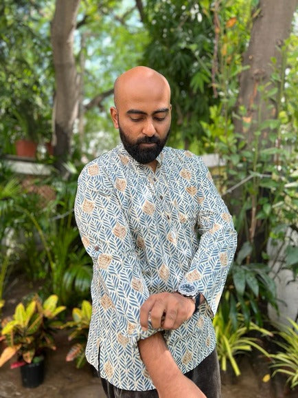Blue Leaf motif short kurta
