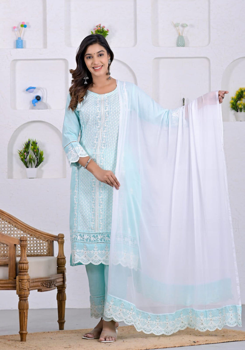 Sky Blue thread work suit set