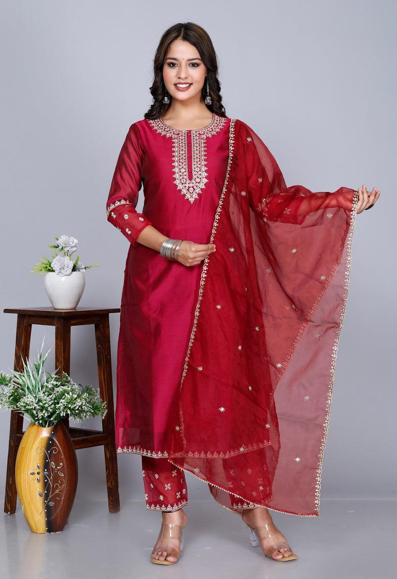 Maroon Organza Suit Set