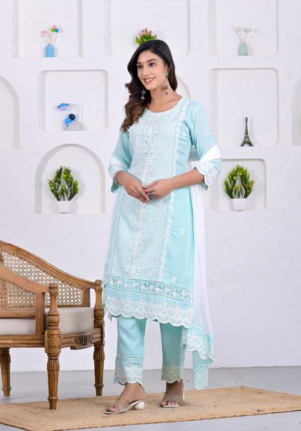 Sky Blue thread work suit set