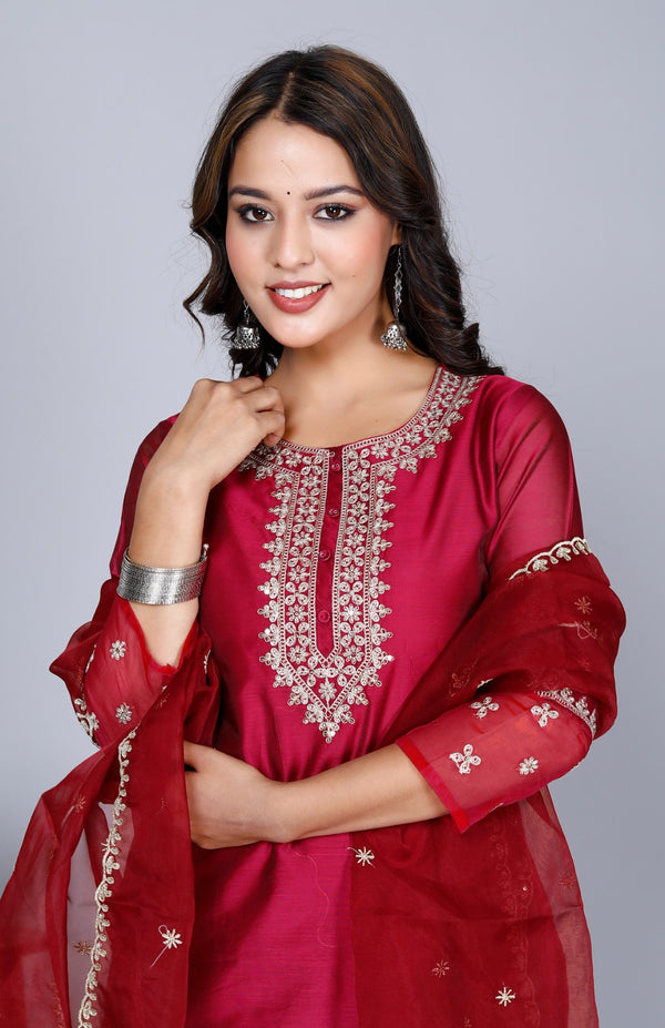 Maroon Organza Suit Set