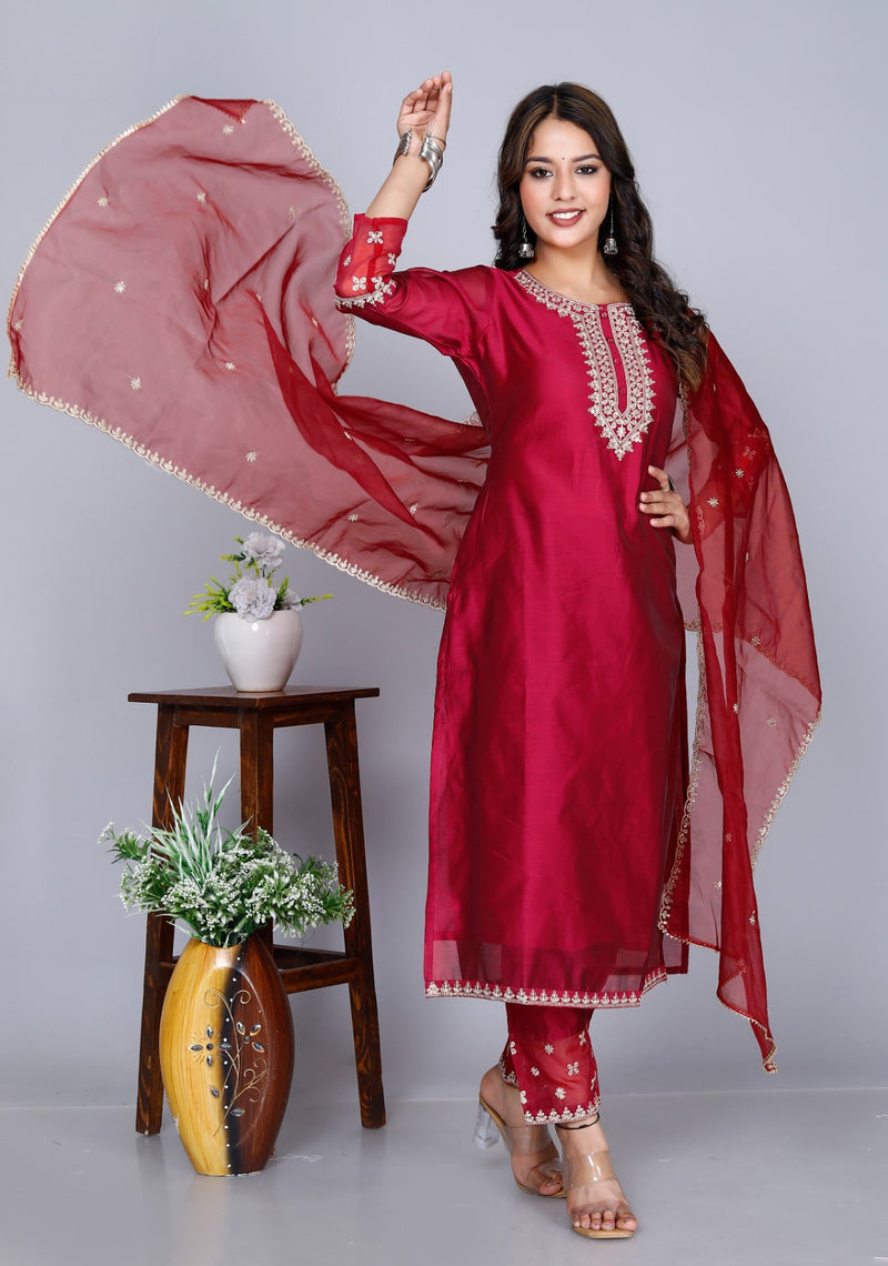 Maroon Organza Suit Set