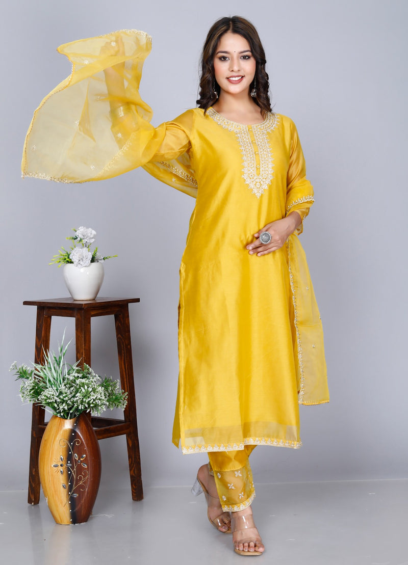 Mustard Yellow Organza Suit set