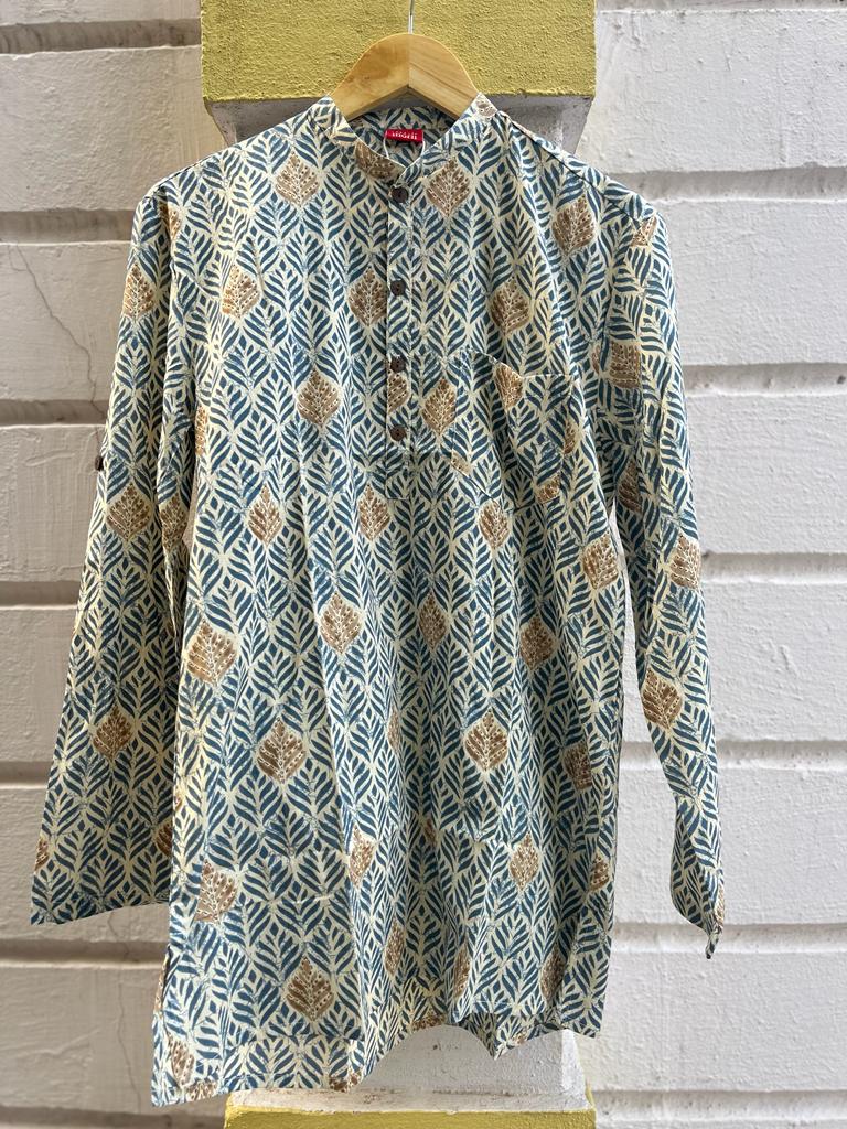 Blue Leaf motif short kurta