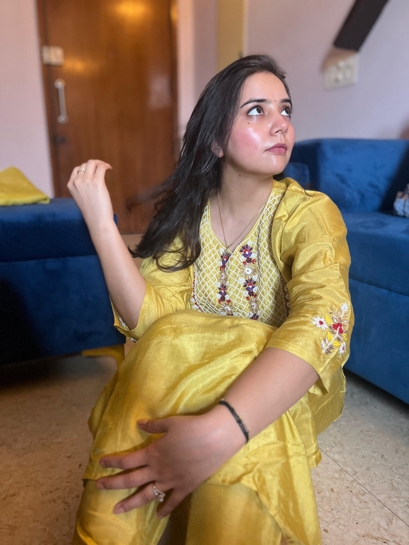 Lime Yellow Dola Silk Suit Set