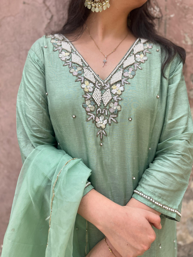 Mint Green Tissue Silk Suit Set