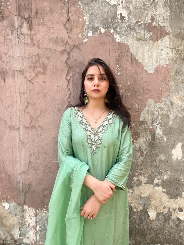 Mint Green Tissue Silk Suit Set