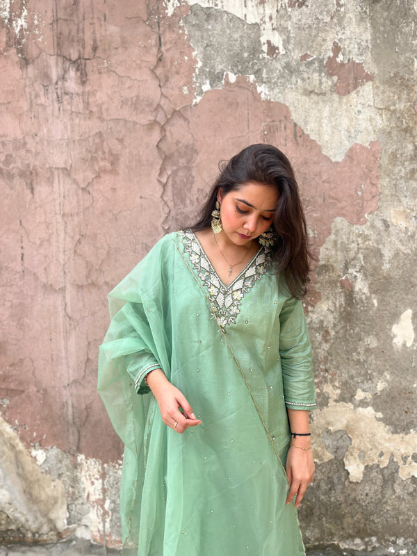 Mint Green Tissue Silk Suit Set