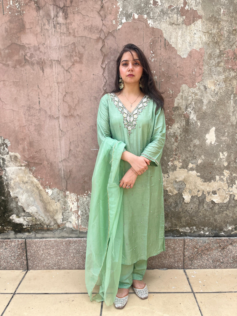 Mint Green Tissue Silk Suit Set