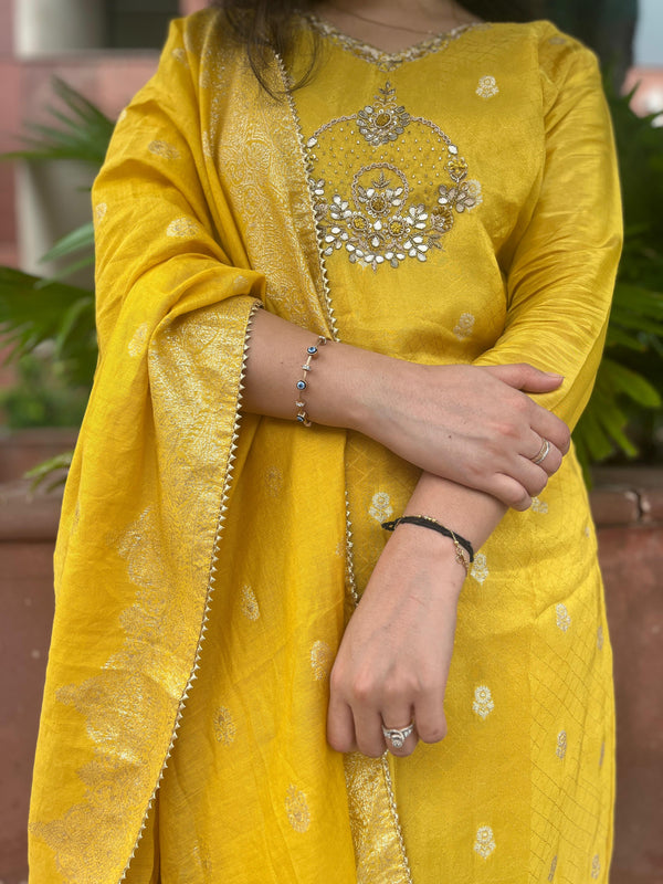 Mustard Yellow Dola Silk Suit Set