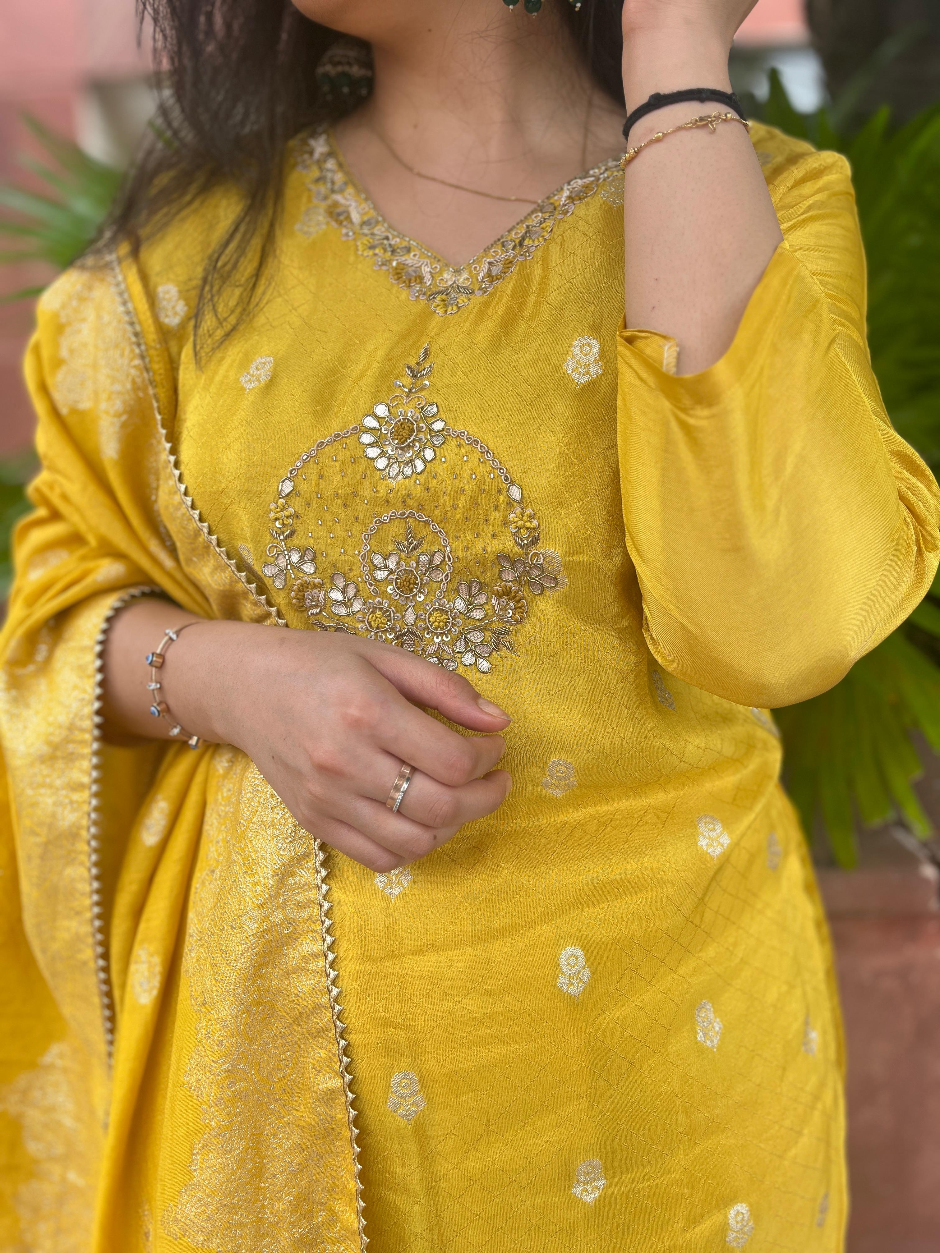 Mustard Yellow Dola Silk Suit Set