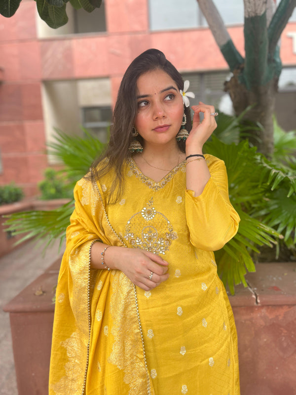 Mustard Yellow Dola Silk Suit Set