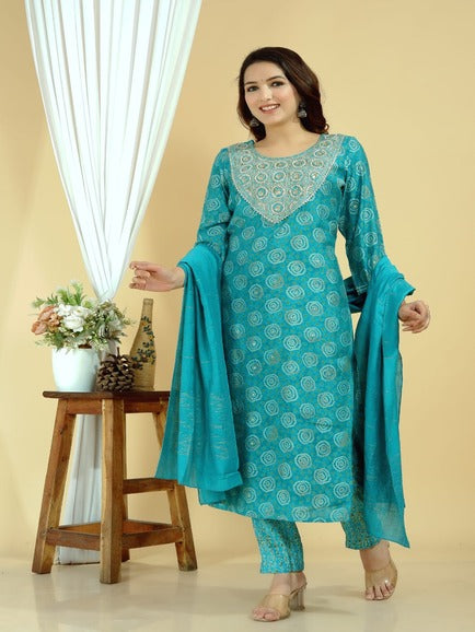 Blue Muslin suit set