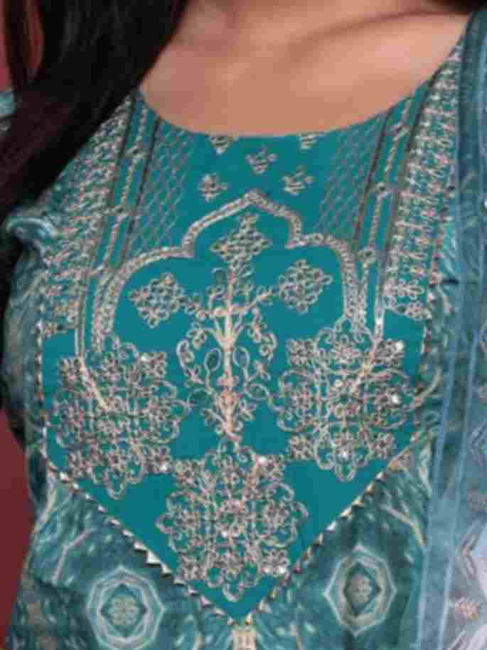 Teal Blue Muslin Skirt Suit Set