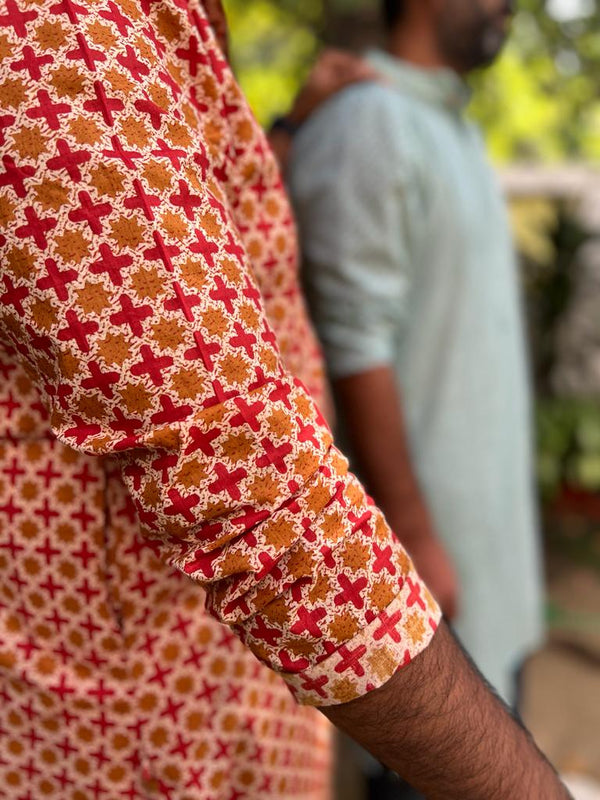 Red floral long kurta