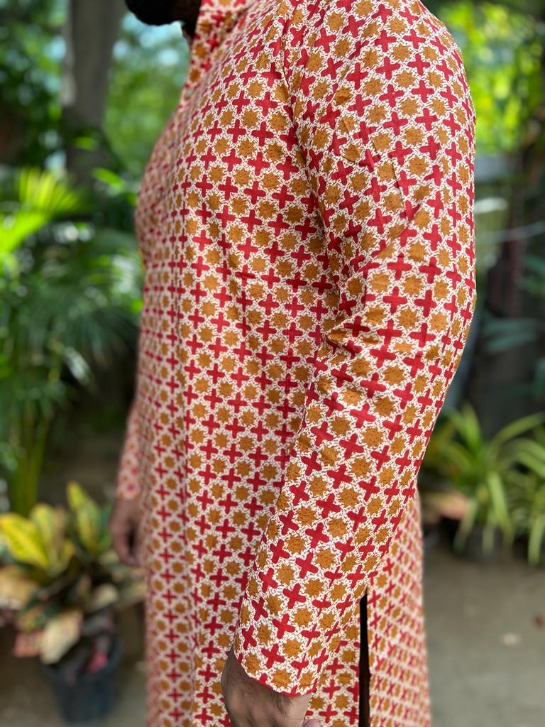 Red floral long kurta
