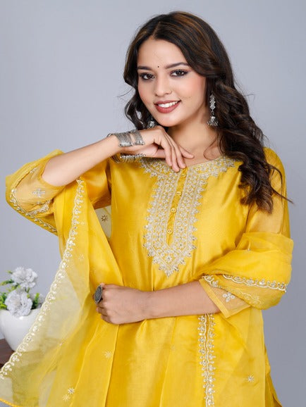 Mustard Yellow Organza Suit set